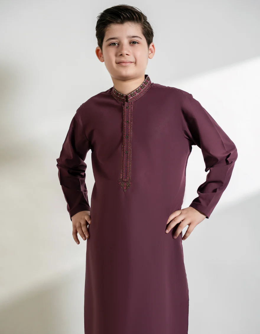 BURGUNDY BLENDED KAMEEZ SHALWAR | JCKS-A-39402/S25/JJ10121-FL - Image 2