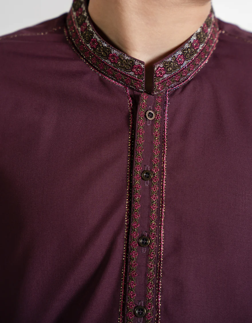 BURGUNDY BLENDED KAMEEZ SHALWAR | JCKS-A-39402/S25/JJ10121-FL - Image 3