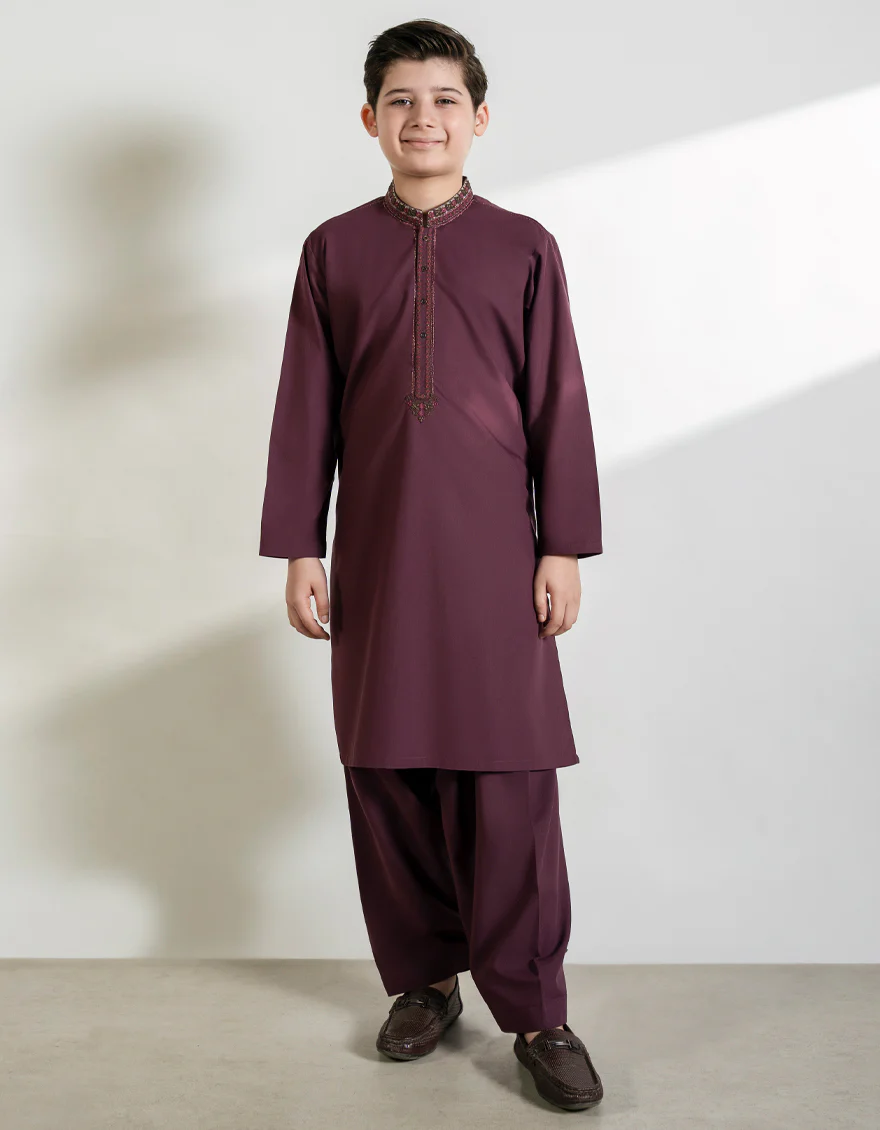BURGUNDY BLENDED KAMEEZ SHALWAR | JCKS-A-39402/S25/JJ10121-FL - Image 4
