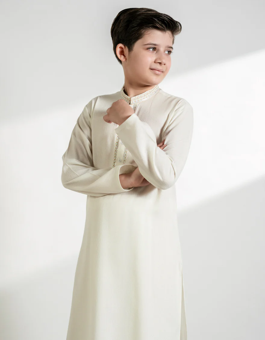 OFF WHITE BLENDED KAMEEZ SHALWAR | JCKS-A-39432/S25/JJ9898-FL - Image 2