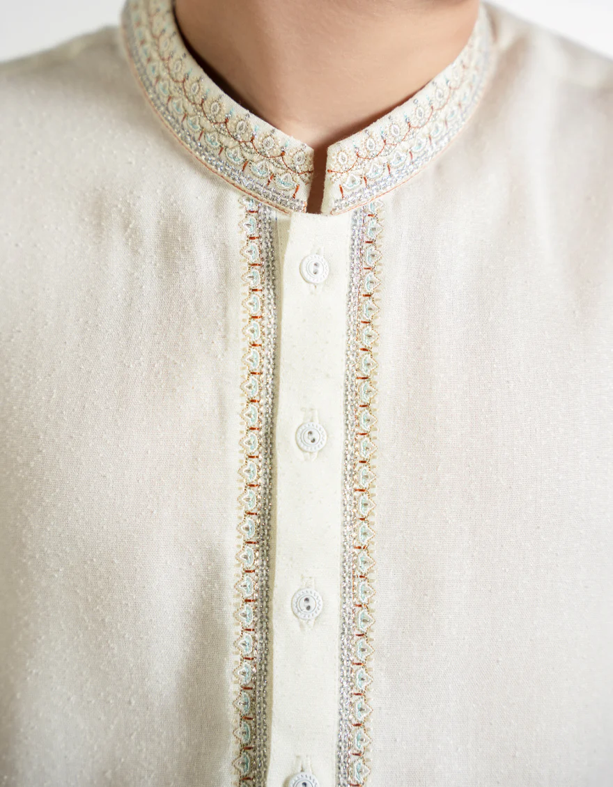 OFF WHITE BLENDED KAMEEZ SHALWAR | JCKS-A-39432/S25/JJ9898-FL - Image 3