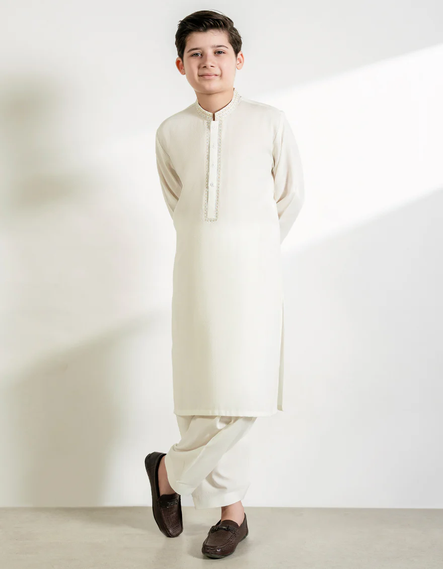 OFF WHITE BLENDED KAMEEZ SHALWAR | JCKS-A-39432/S25/JJ9898-FL - Image 4