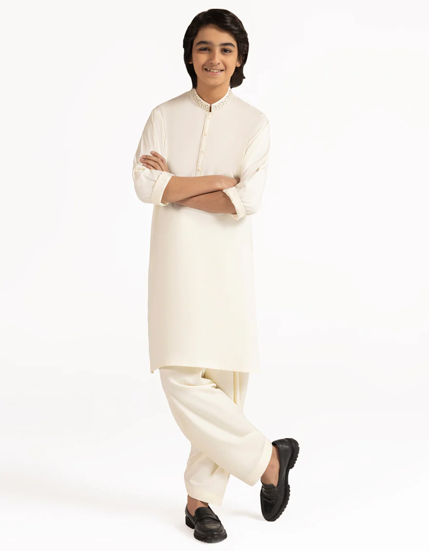 OFF WHITE BLENDED KAMEEZ SHALWAR | JCKS-A-39506/S26/JJ10246-SF