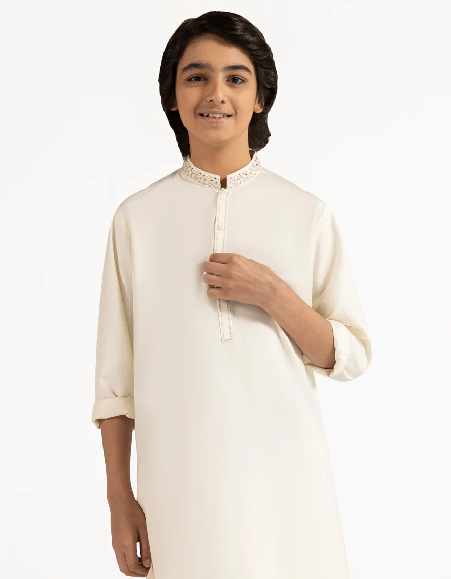 OFF WHITE BLENDED KAMEEZ SHALWAR | JCKS-A-39506/S26/JJ10246-SF - Image 2