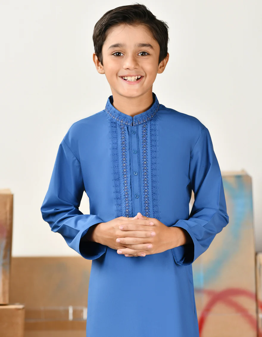 BLUE BLENDED KAMEEZ SHALWAR | JCKS-A-46406/S24/JJ9321-FL - Image 2