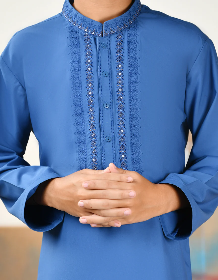 BLUE BLENDED KAMEEZ SHALWAR | JCKS-A-46406/S24/JJ9321-FL - Image 3