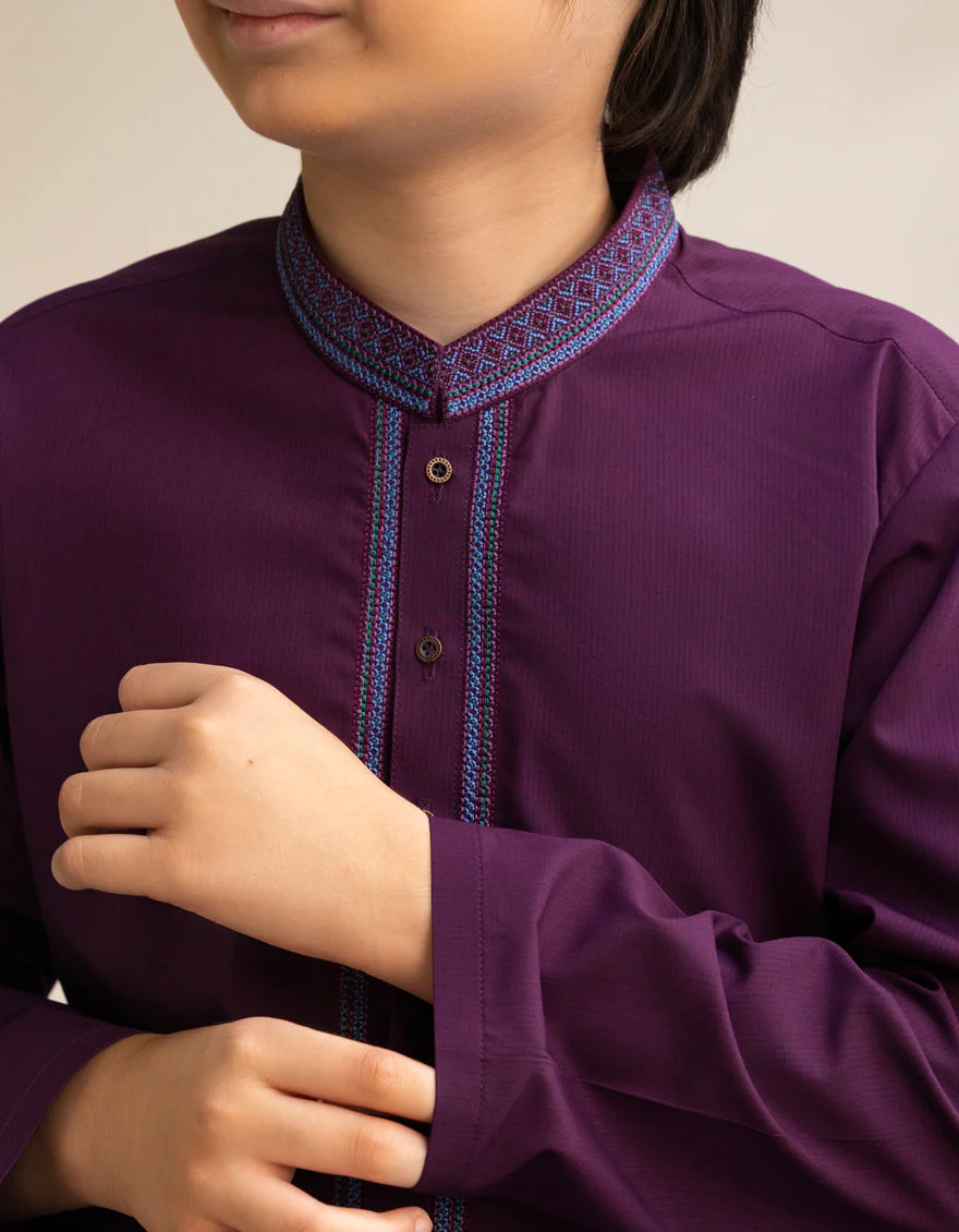 BURGUNDY BLENDED KAMEEZ SHALWAR | JCKS-A-46562/S25/JJ9616-CL - Image 3
