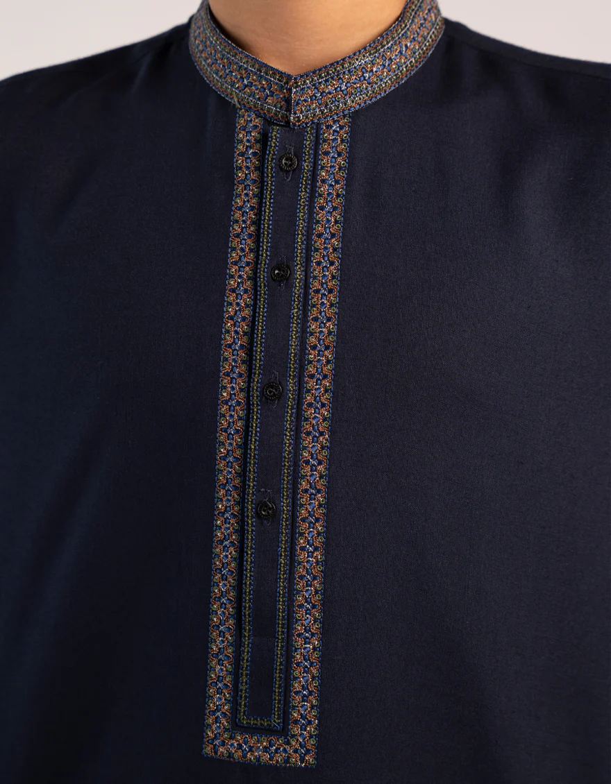 MIDNIGHT BLUE BLENDED KAMEEZ SHALWAR | JCKS-A-46764/S25/JJ9583-FL - Image 3