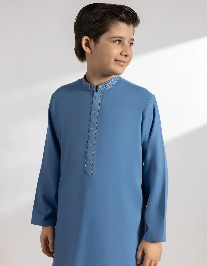 SKY BLUE BLENDED KAMEEZ SHALWAR | JCKS-A-46783/S25/JJ9378-SF - Image 2