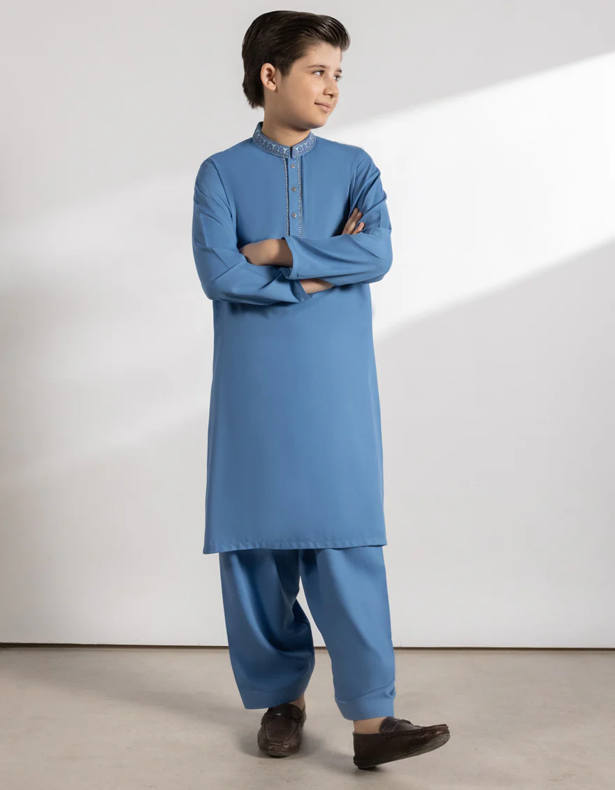 SKY BLUE BLENDED KAMEEZ SHALWAR | JCKS-A-46783/S25/JJ9378-SF - Image 4