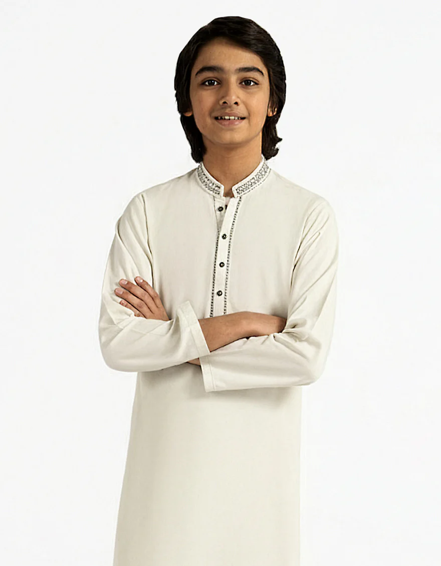 OFF WHITE BLENDED KAMEEZ SHALWAR | JCKS-A-46998/S26/JJ10581-FL - Image 2