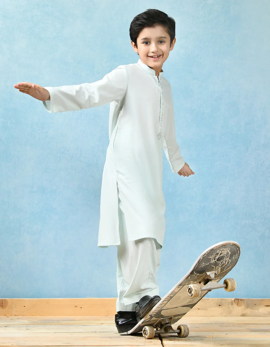 LIGHT MINT BLENDED KAMEEZ SHALWAR | JCKS-A-US-43121/S22/JJ8166-SF - Image 3