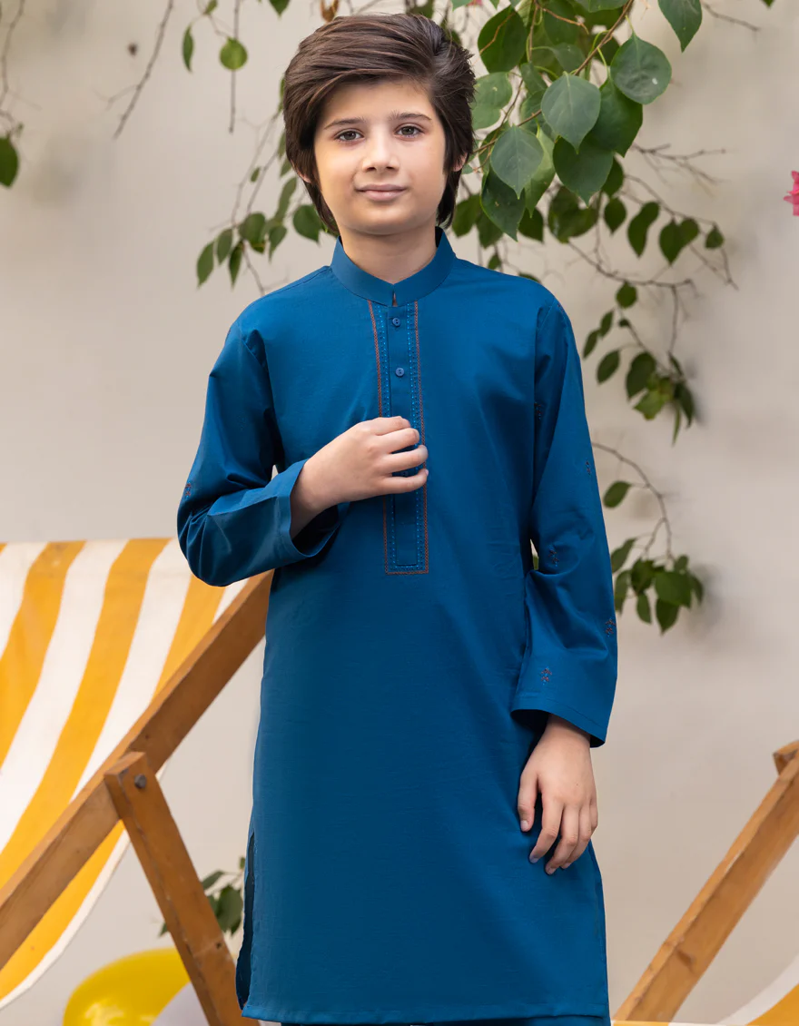 BLUE COTTON KAMEEZ SHALWAR | JCKS-S-34991/S25/JJ9 - Image 2