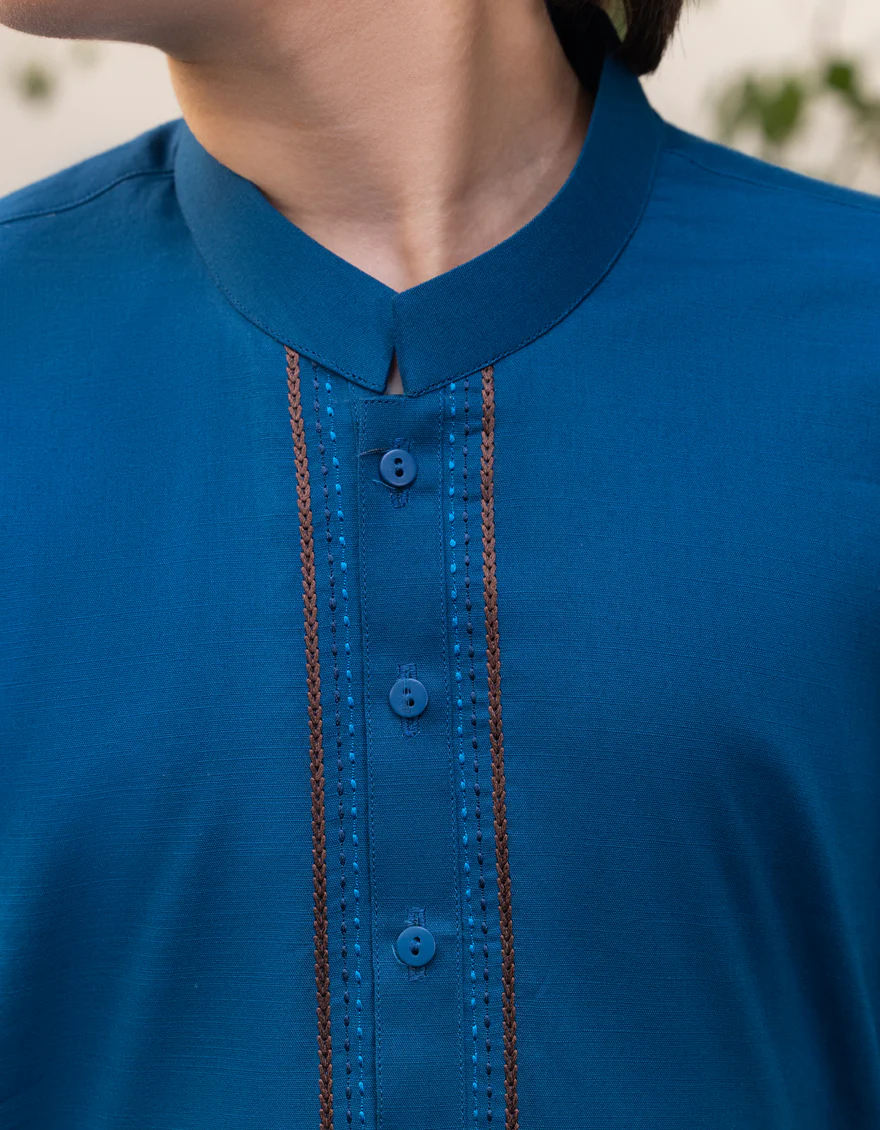 BLUE COTTON KAMEEZ SHALWAR | JCKS-S-34991/S25/JJ9 - Image 3