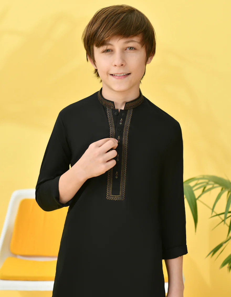 BLACK COTTON KAMEEZ SHALWAR | JCKS-S-38966/S24/JJ8981-FL - Image 3