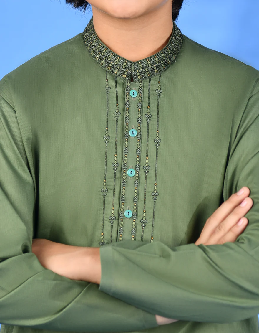 GREEN COTTON KAMEEZ SHALWAR | JCKS-S-38968/S24/JJ8 - Image 2