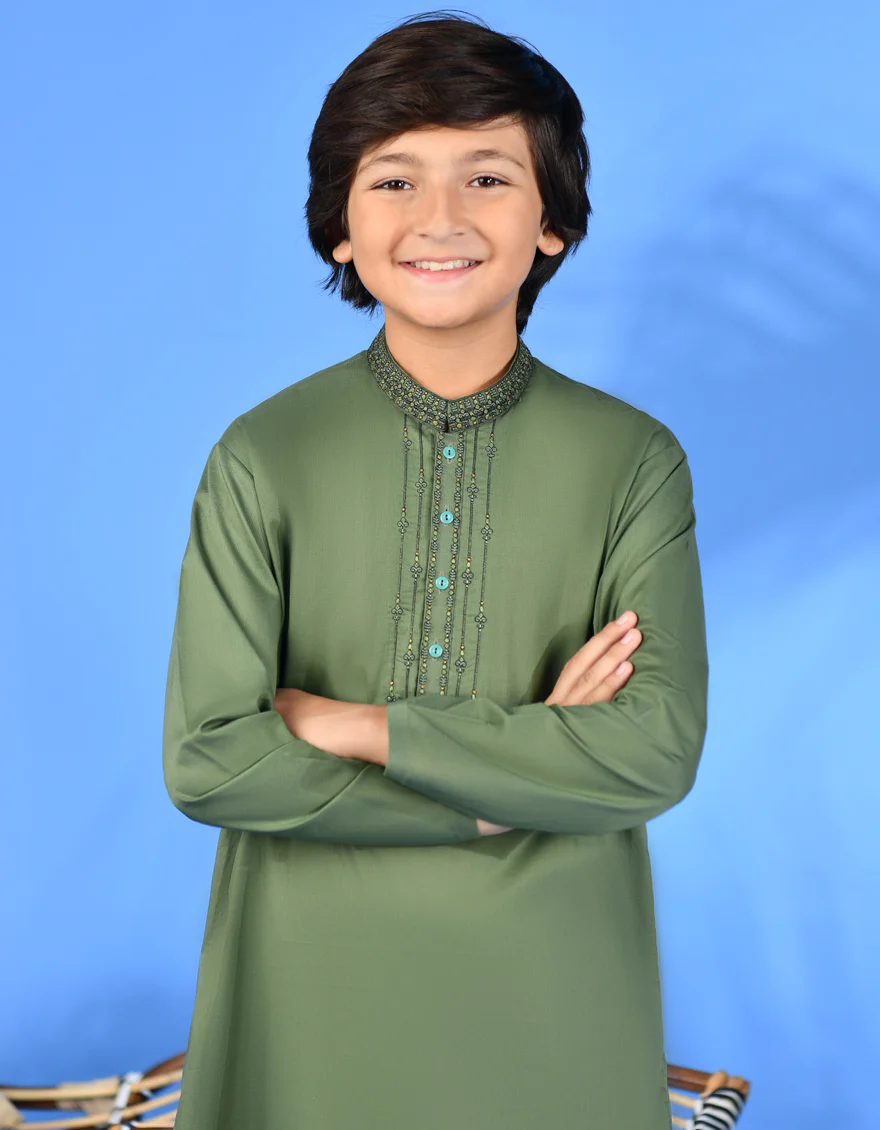 GREEN COTTON KAMEEZ SHALWAR | JCKS-S-38968/S24/JJ8 - Image 3
