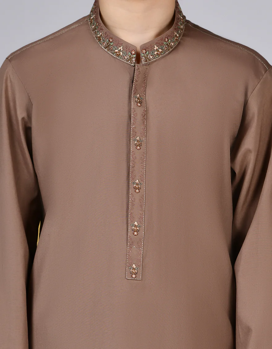 BROWN BLENDED KAMEEZ SHALWAR | JCKS-S-39116/S24/JJ9285-SF - Image 3