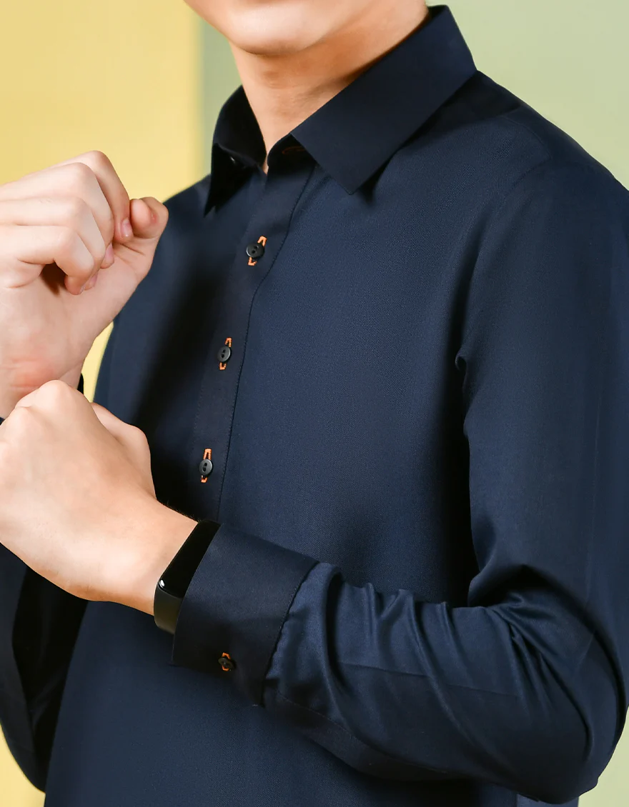 NAVY BLUE BLENDED KAMEEZ SHALWAR | JCKS-S-US-35843-R2-AP/S22/JJ8226-PN - Image 2