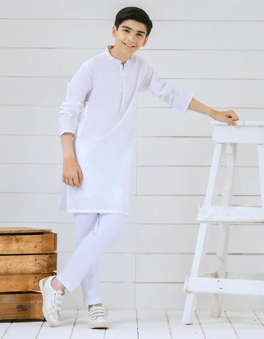 DULL WHITE COTTON KAMEEZ SHALWAR | JCKS-S-US-35940/S22/JJ7312-CL - Image 2