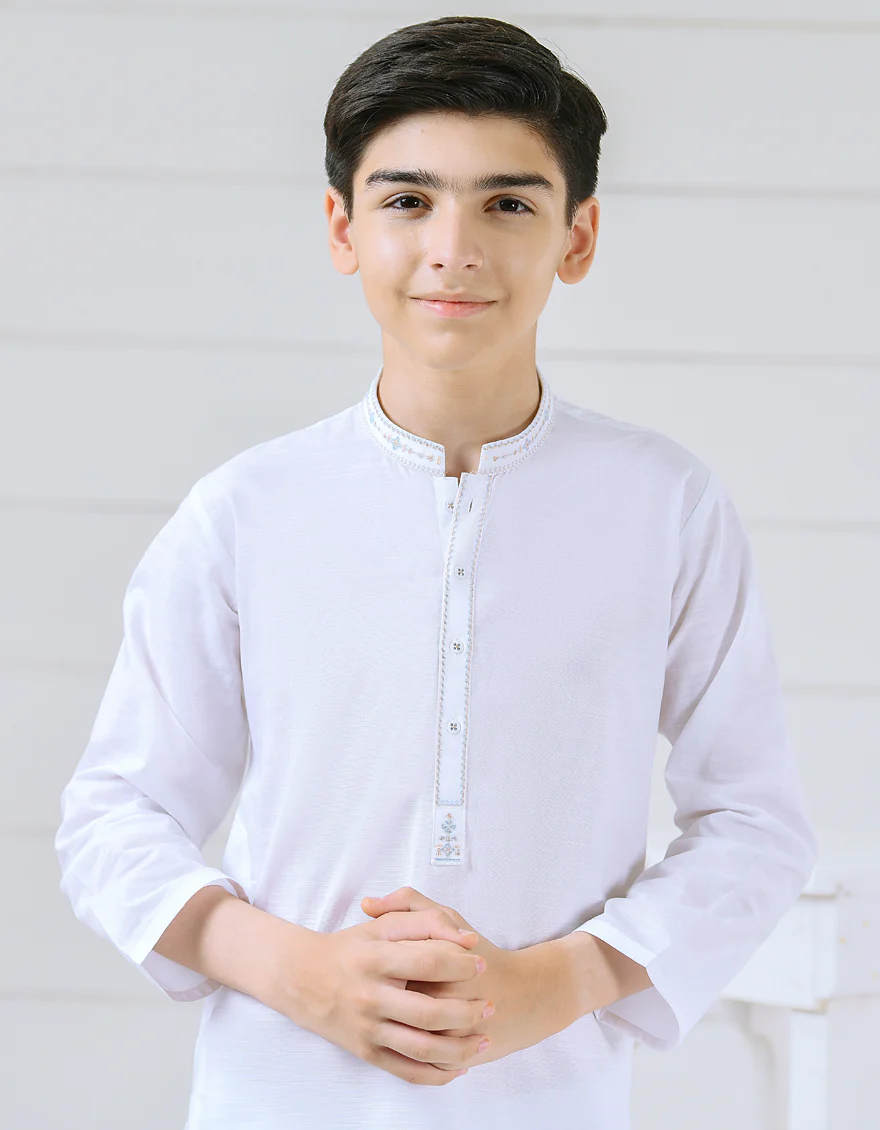 DULL WHITE COTTON KAMEEZ SHALWAR | JCKS-S-US-35940/S22/JJ7312-CL - Image 3