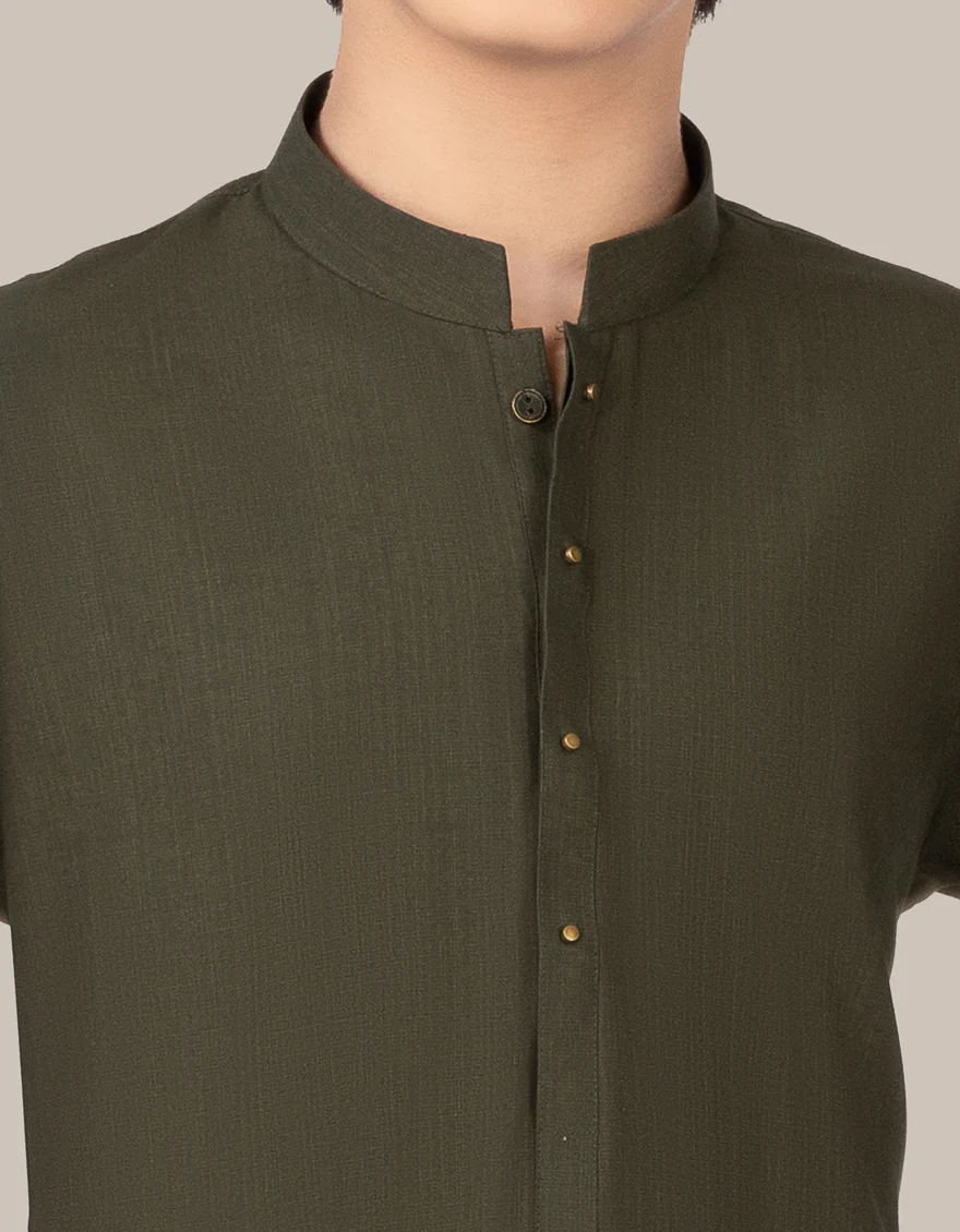 DARK GREEN BLENDED KAMEEZ SHALWAR | JCKS-S-US-35971/S22/JJ7668-PN - Image 2