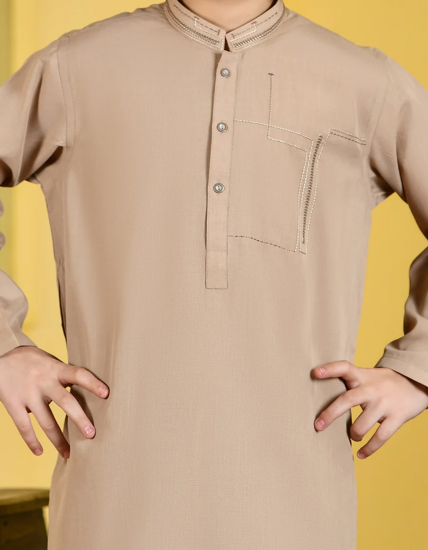 BEIGE BLENDED KAMEEZ SHALWAR | JCKS-S-US-35979/S22/JJ7667-SF - Image 2