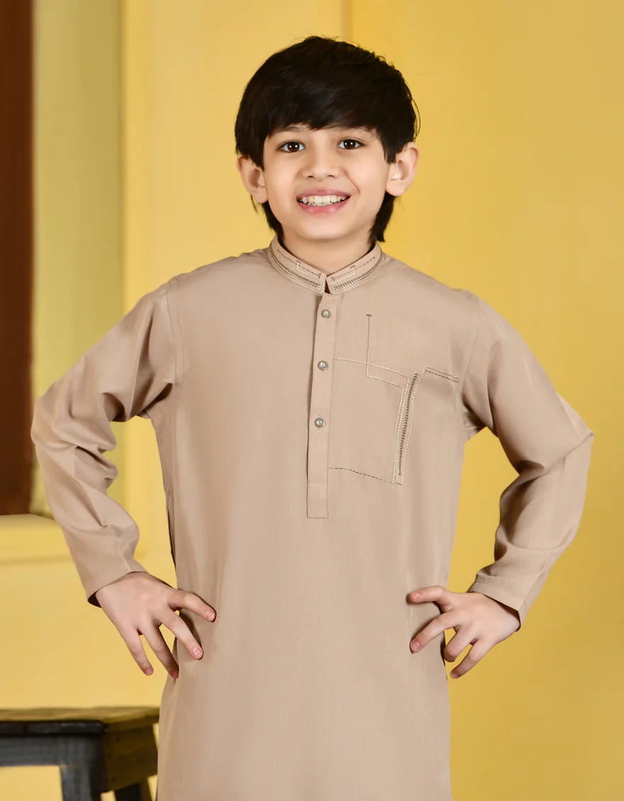 BEIGE BLENDED KAMEEZ SHALWAR | JCKS-S-US-35979/S22/JJ7667-SF - Image 3