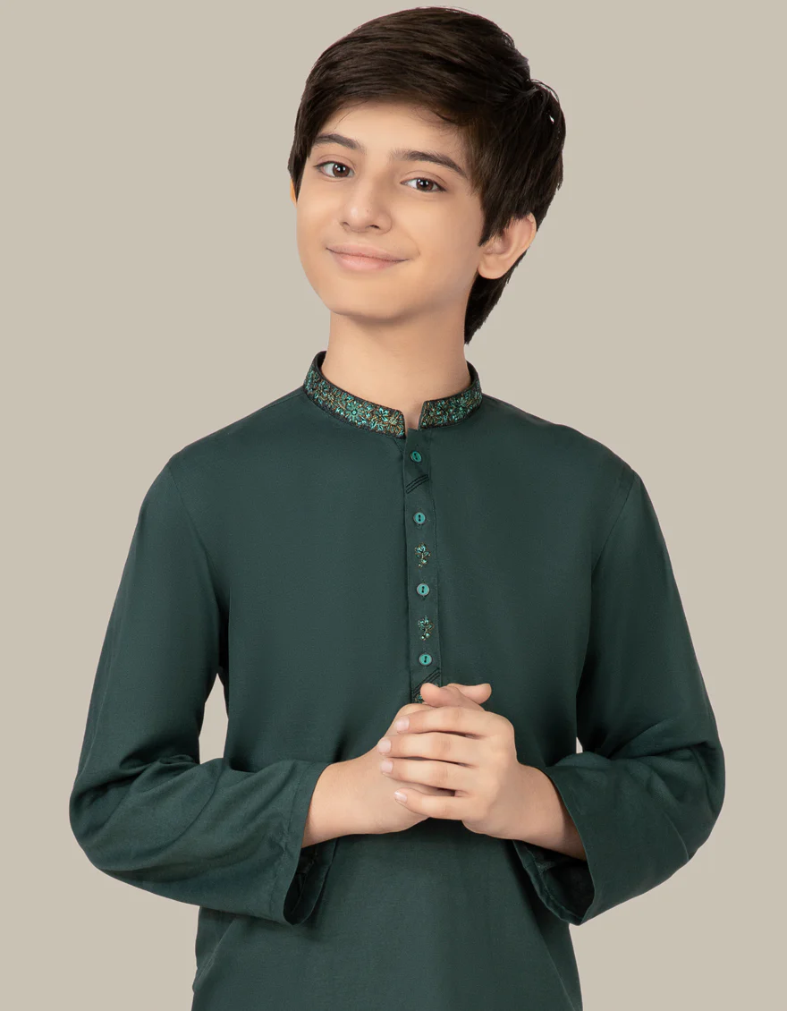 BOTTLE GREEN BLENDED KAMEEZ SHALWAR | JCKS-S-US-38520/S22/JJ7564-SF - Image 2