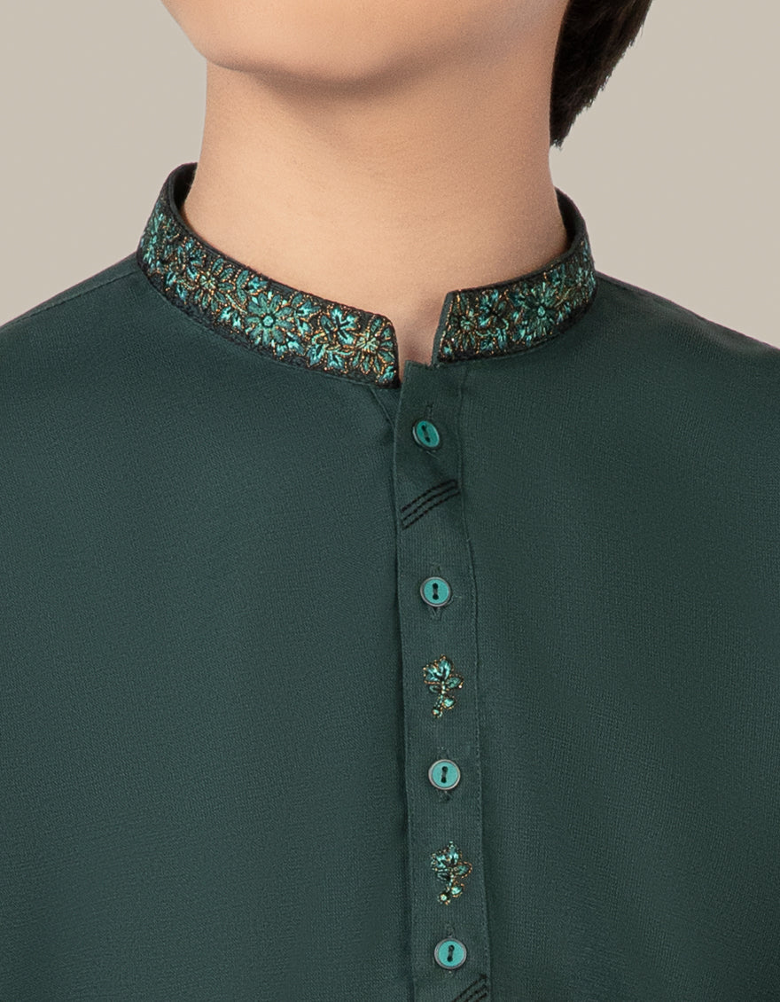 BOTTLE GREEN BLENDED KAMEEZ SHALWAR | JCKS-S-US-38520/S22/JJ7564-SF - Image 3