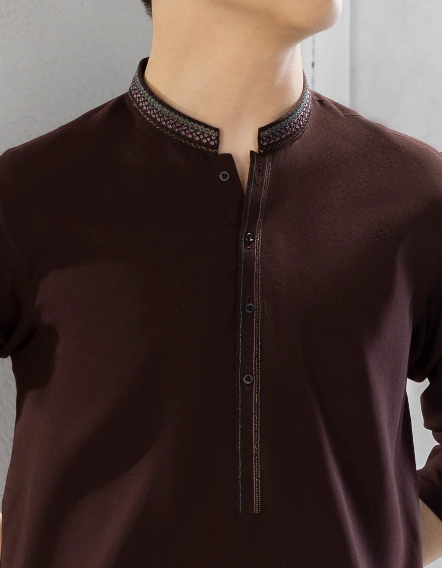 COFFEE BROWN BLENDED KAMEEZ SHALWAR | JCKS-S-US-38551/S22/JJ8627-SF - Image 2