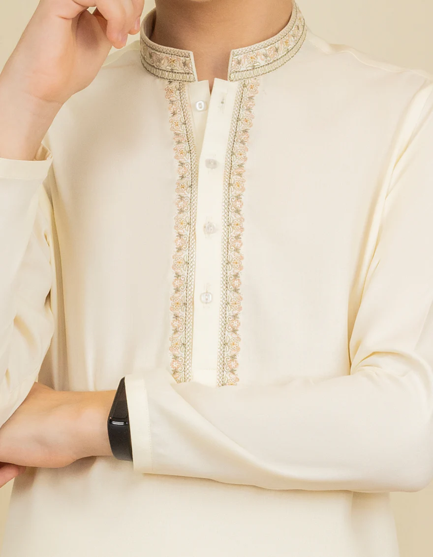 CREAM BLENDED KAMEEZ SHALWAR | JCKS-S-US-38574/S22/JJ8253-FL - Image 2