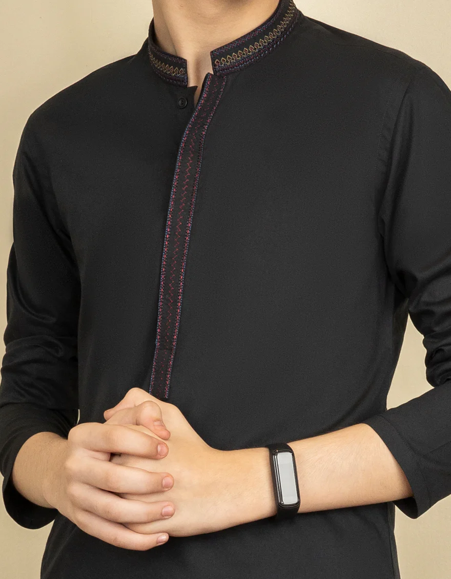 BLACK BLENDED KAMEEZ SHALWAR | JCKS-S-US-38584/S22/JJ8213-SF - Image 2