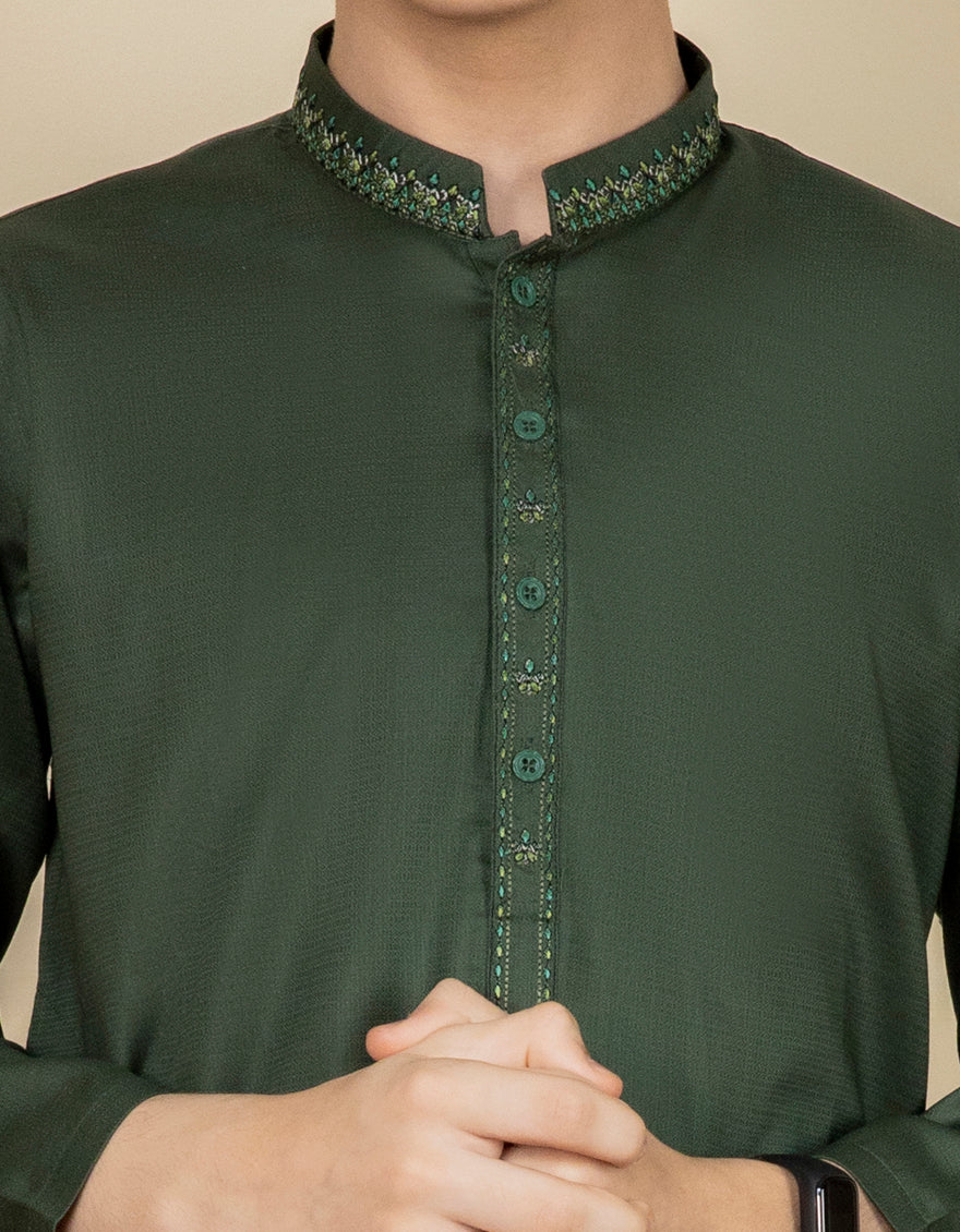 DARK GREEN COTTON KAMEEZ SHALWAR | JCKS-S-US-41121/S22/JJ8153-FL - Image 2