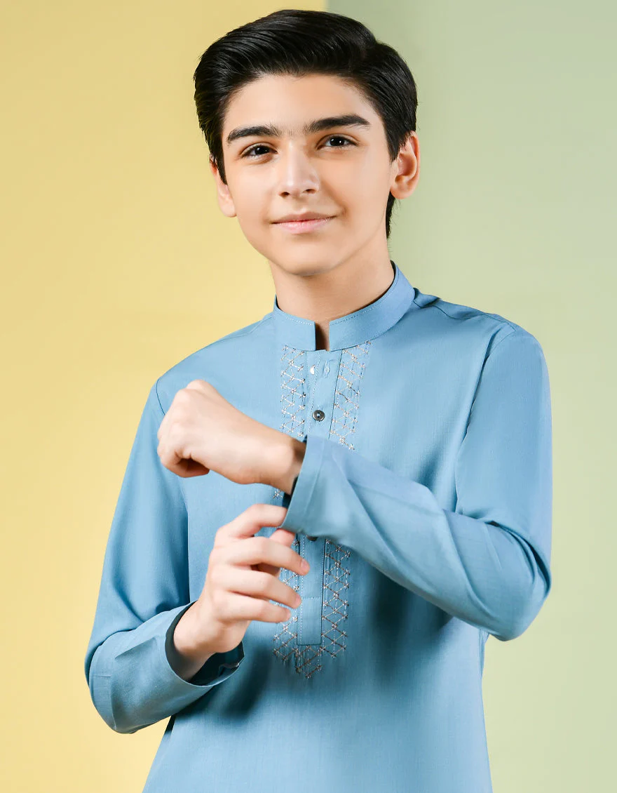 LIGHT BLUE BLENDED KAMEEZ SHALWAR | JCKS-S-US-41157/S22/JJ8179-SF - Image 3