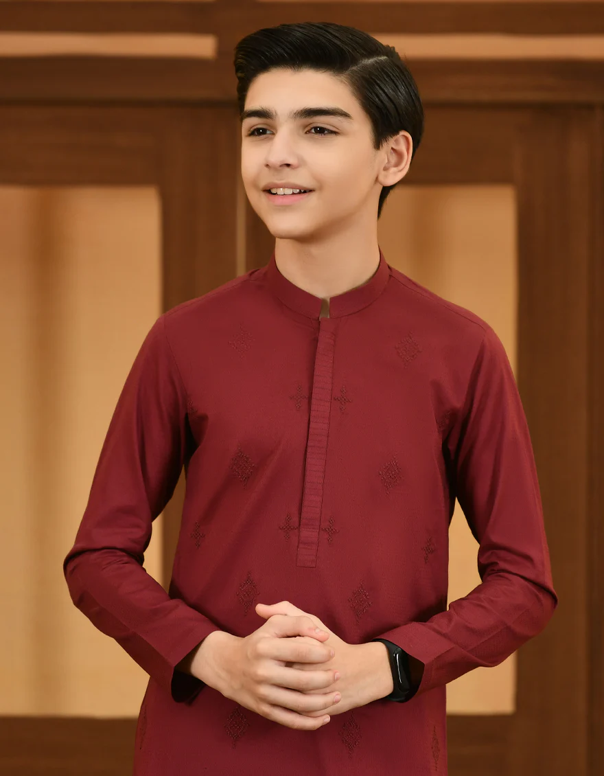 MAROON COTTON KAMEEZ SHALWAR | JCKS-S-US-41255/S23/JJ8619-SF - Image 2