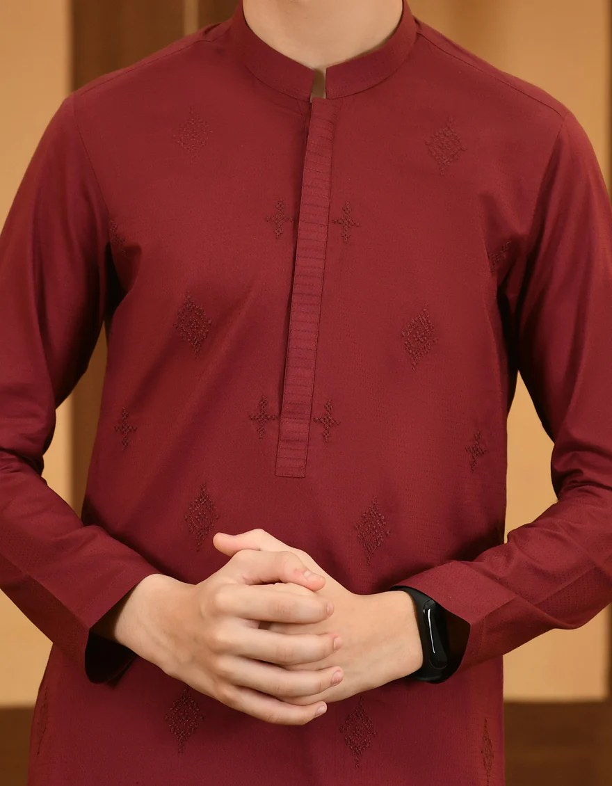 MAROON COTTON KAMEEZ SHALWAR | JCKS-S-US-41255/S23/JJ8619-SF - Image 3