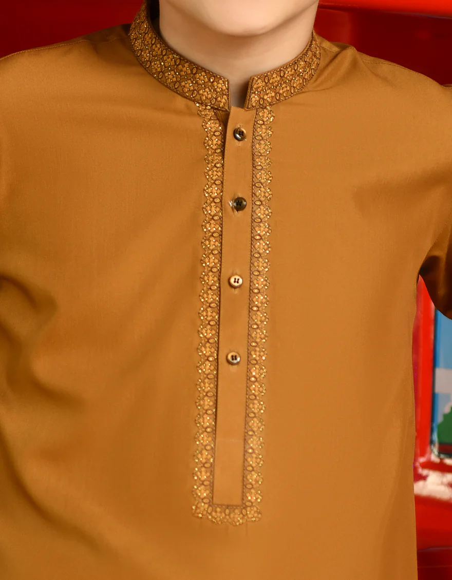 MEHNDI BROWN BLENDED KAMEEZ SHALWAR | JCKS-S-US-46118/S23/JJ8173-SF - Image 3