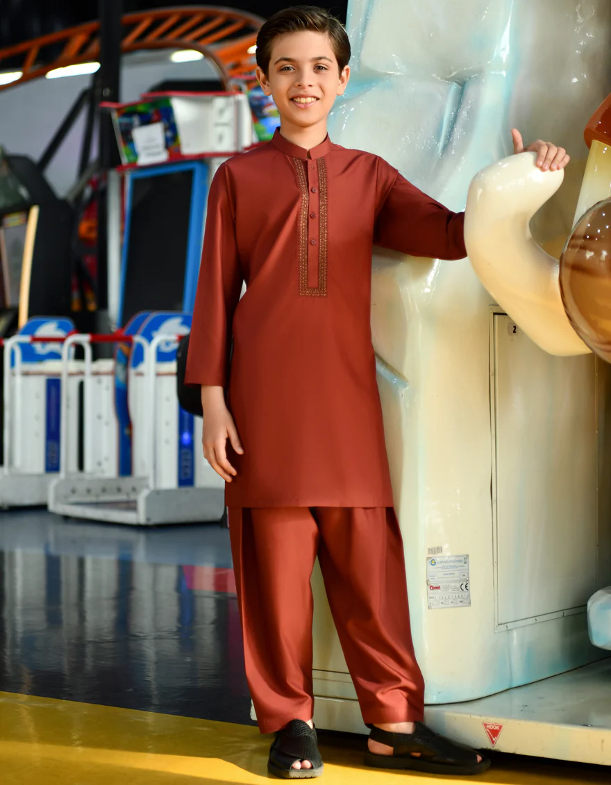 RUSTIC RED BLENDED KAMEEZ SHALWAR | JCKS-S-US-46125/S23/JJ8173-SF - Image 2