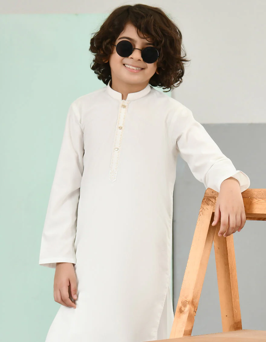 OFF WHITE BLENDED KAMEEZ SHALWAR | JCKS-US-43158/A22/JJ8260-SF - Image 2