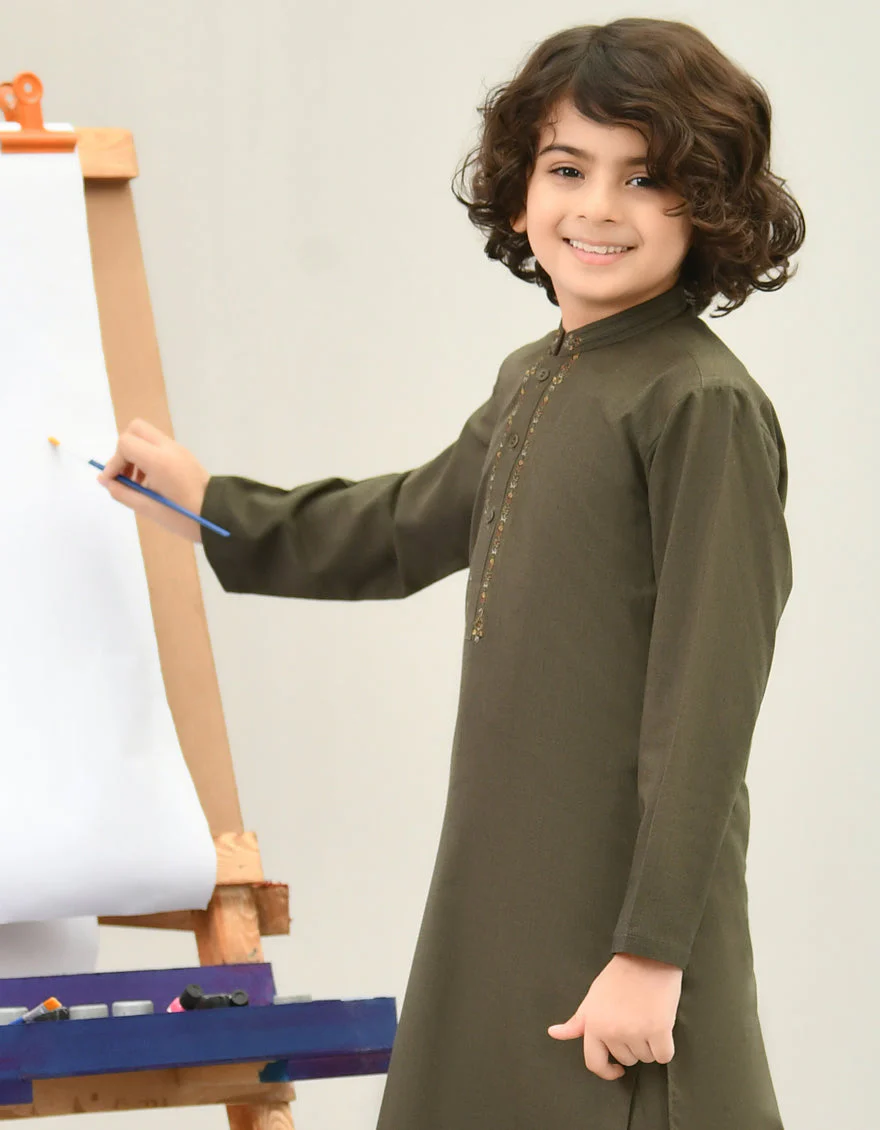 ARMY GREEN BLENDED KAMEEZ SHALWAR | JCKS-US-43160/A22/JJ8272-SF - Image 3