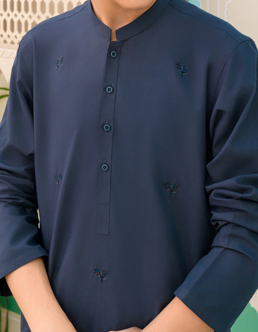 NAVY BLUE BLENDED KAMEEZ SHALWAR | JCKS-US-43249/A23/JJ8790-SF - Image 2