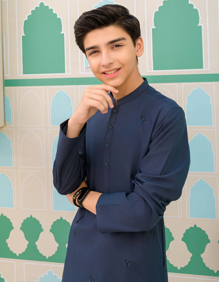 NAVY BLUE BLENDED KAMEEZ SHALWAR | JCKS-US-43249/A23/JJ8790-SF - Image 3