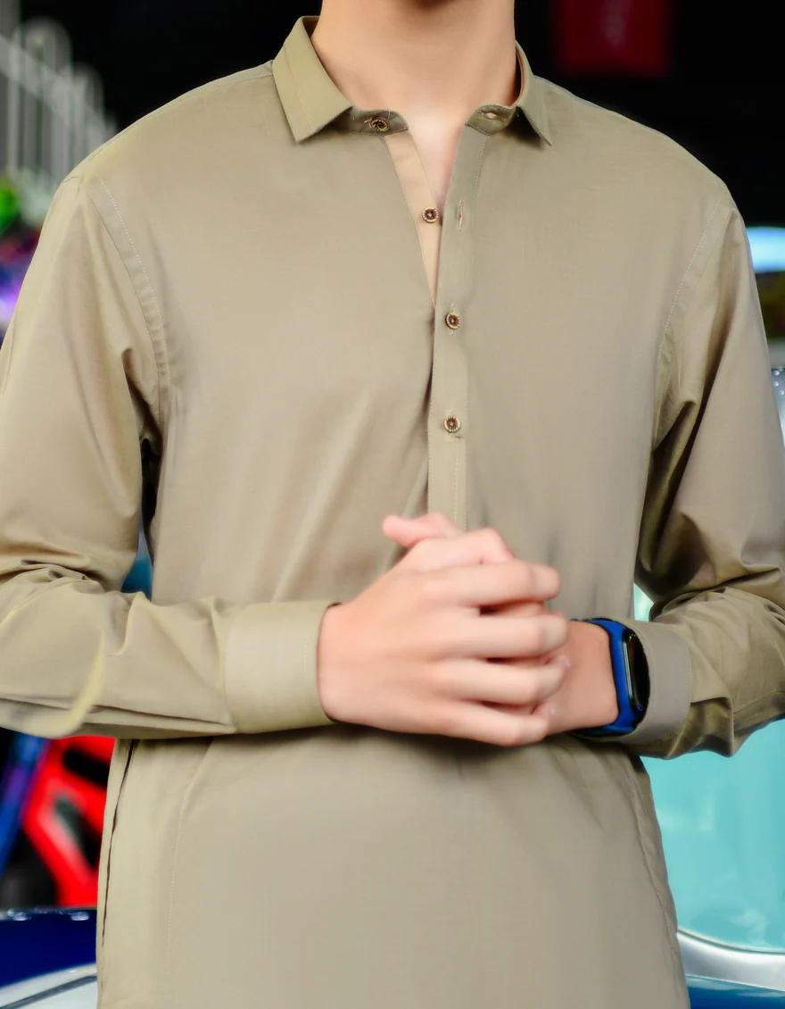 LIGHT BROWN BLENDED KAMEEZ SHALWAR | JCKS-US-45165/A23/JJ8896-CL - Image 2
