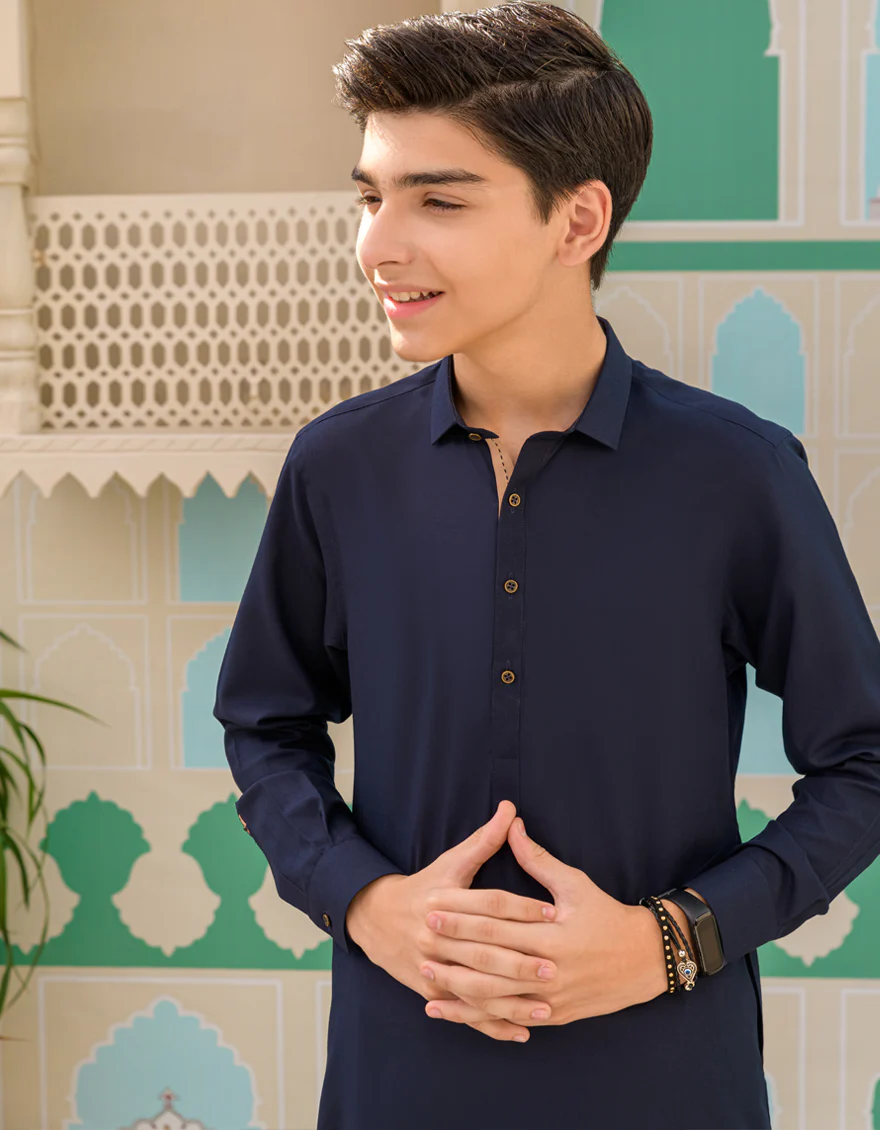 NAVY BLUE BLENDED KAMEEZ SHALWAR | JCKS-US-45179/A23/JJ8790-CL - Image 2