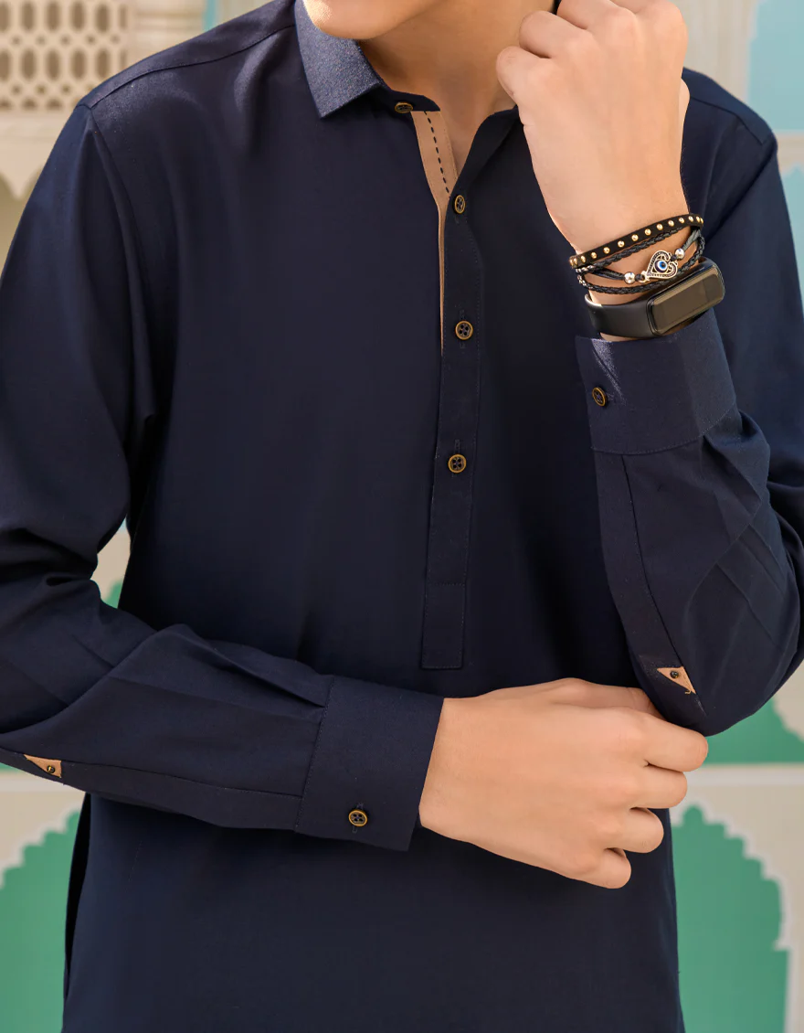 NAVY BLUE BLENDED KAMEEZ SHALWAR | JCKS-US-45179/A23/JJ8790-CL - Image 3
