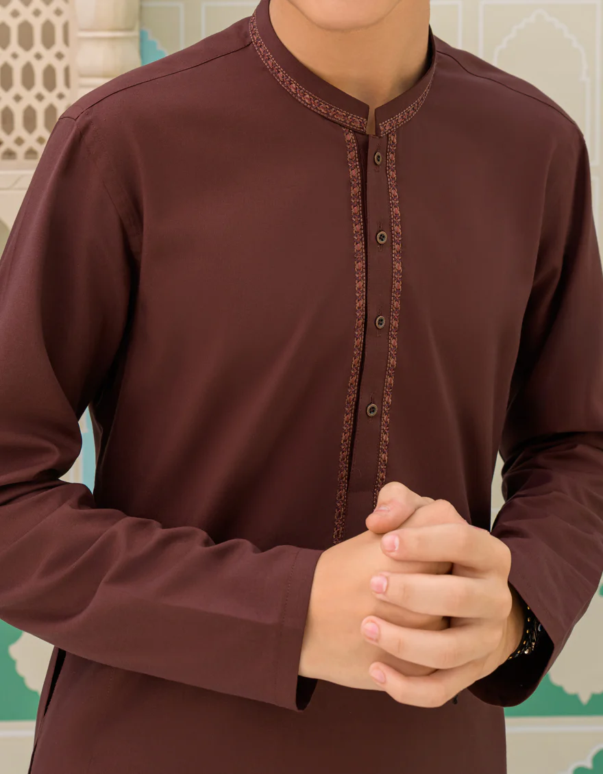 MAROON BLENDED KAMEEZ SHALWAR | JCKS-US-45180/A23/JJ8790-SF - Image 3