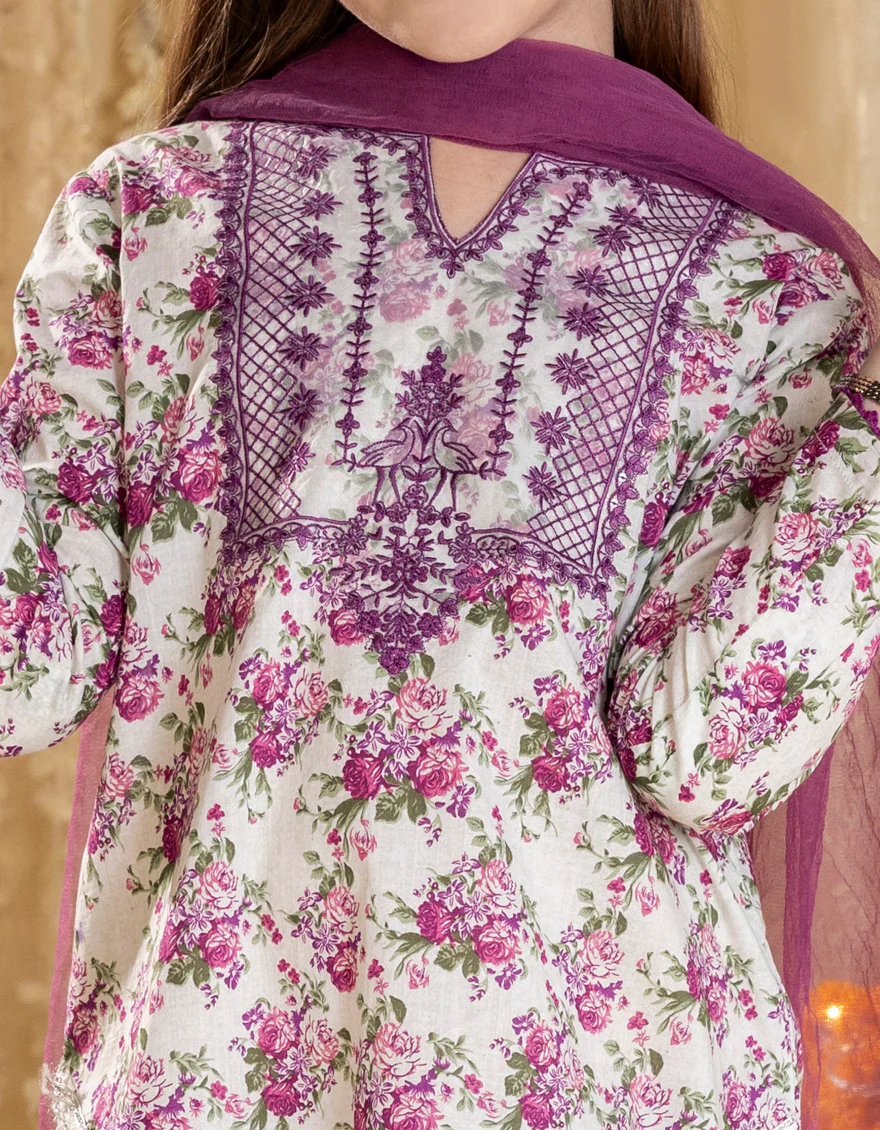 WHITE LAWN 3PC STITCHED | JGK-S-JGP-25-1538 FB/FLORISTA-4 - Image 3