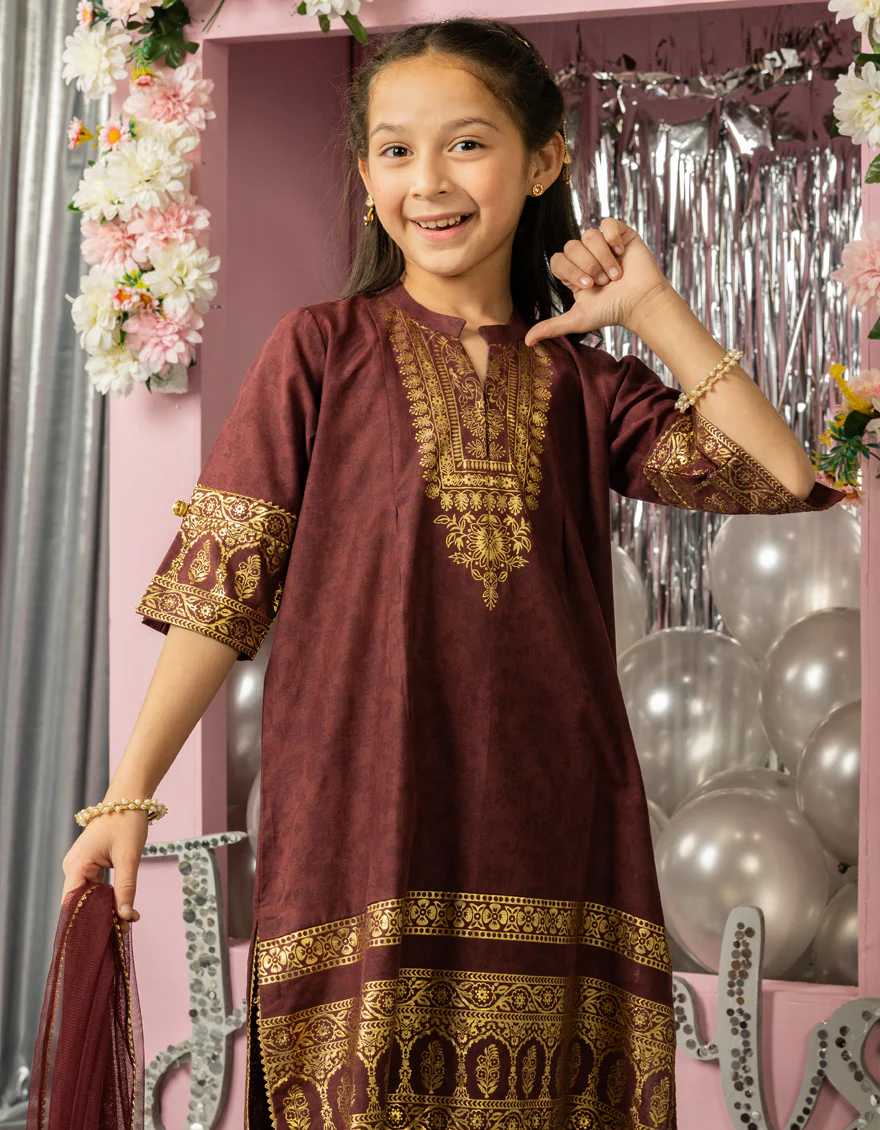 MAROON LAWN 3PC STITCHED | JGK-S-JGP-25-1558 FB/FESTIVE FOIL-04 - Image 3