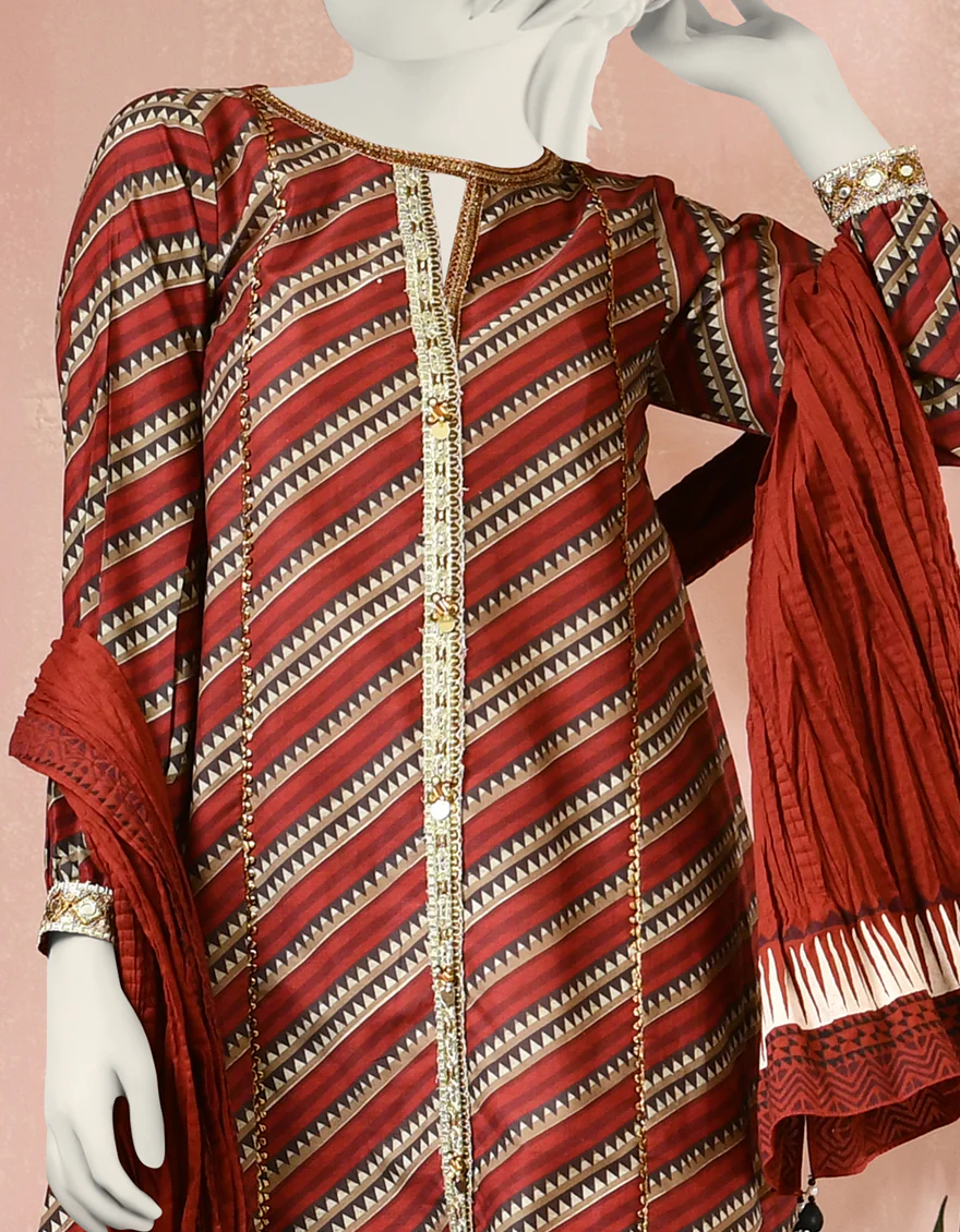 MAROON CAMBRIC 3PC STITCHED | JGK-S-JJTS-US-22-023 FB/MUSHK - Image 2